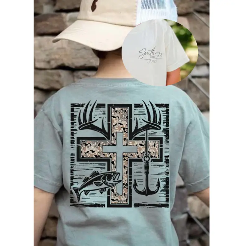 Cross Camo Hunting and Fishing Youth/adult Shirt, #southernboy clothes, toddler boy clothes, western baby clothes, family shirt