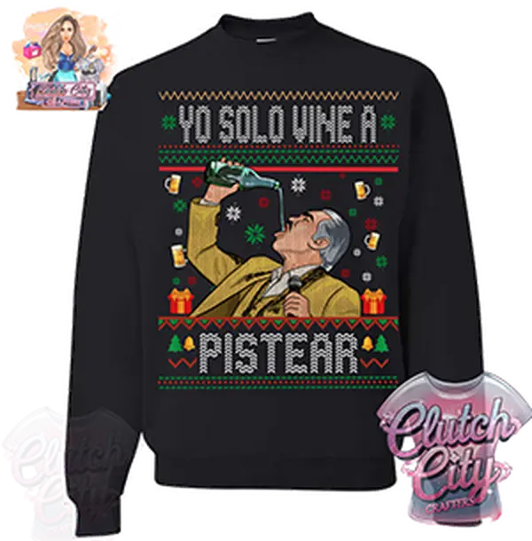 Vicente Christmas Sweatshirt with "YO SOLO VINE A PISTEAR" Design Long Sleeves Casual Classic Style Lightweight Cotton Polyester Unisex Fit for Winter Party