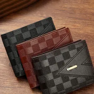 Retro Check Pattern Wallet For Men PU Leather Wallets Credit Card Holder Money Change Pouch Man Birthday Gifts