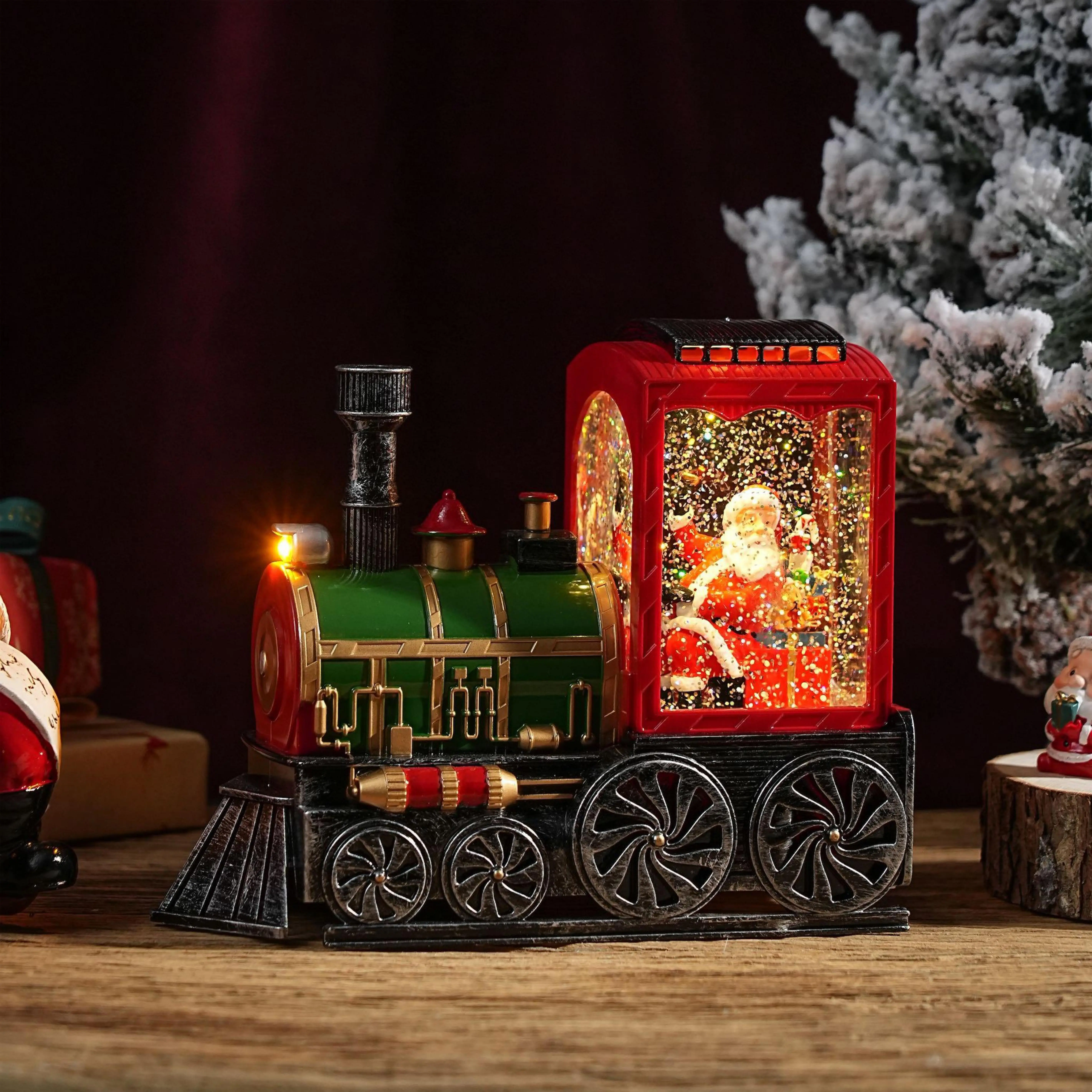 EBAN Christmas decoration red train music box Christmas Eve party decoration desktop ornaments gift music snowflake children's gift Christmas party atmosphere ornaments USB/battery dual-use