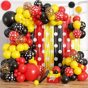 Red Mouse Balloon Garland Arch Kit with Yellow & Black Balloons for Cartoon Birthday Decor
