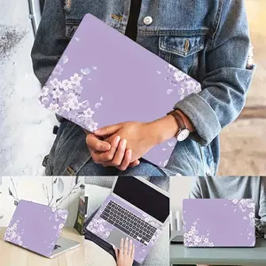 2 Purple Cherry Blossom Vinyl Laptop Stickers, Adhesive Decals, 10.63 X 15.35 - Scratch DIY Art Sticker for HP, Dell, Samsung, Lenovo, ASUS