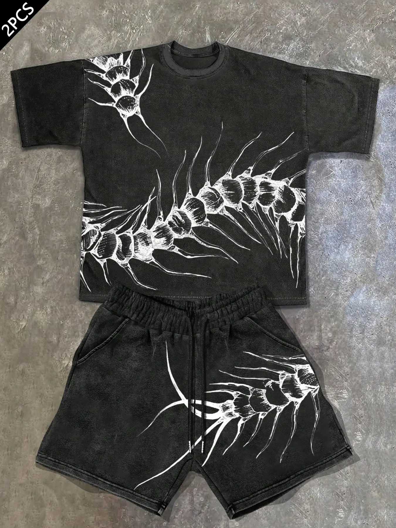 Men's Graphic Print T-Shirt and Shorts Matching Set, Casual Slim-Fitting Soft Cotton, Comfortable Daily Wear for Spring & Fall Outfit