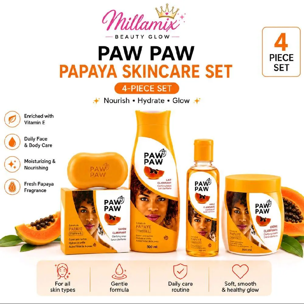 PAW PAW Papaya Clarifying Daily Body Care Set (4-Piece) – Moisturizing Soap, Lotion, Cream, Body Oil with Vitamin E, Fragranced, Clarifies Skin, Moisturize, Fresh Papaya