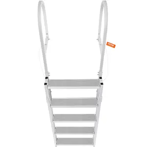 VEVOR Dock Ladder, Retractable 5 Steps, 350 lbs Load Capacity, Aluminum Alloy Pontoon Boat Ladder with 66.9''-78.9'' Adjustable Height, 4'' Wide Step & Rubber Mat, for Ship/Lake/Pool/Marine Boarding