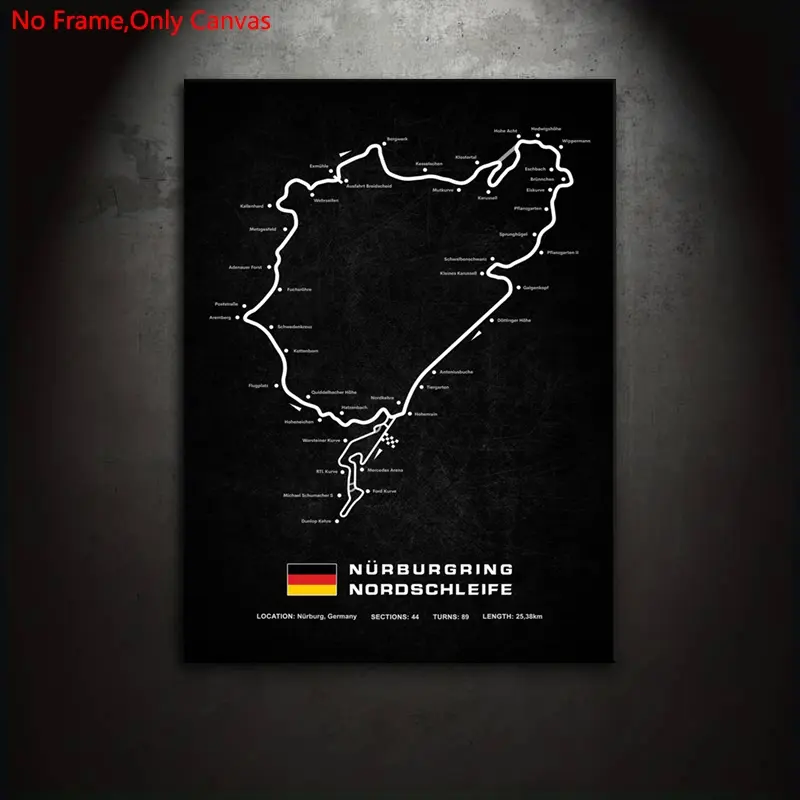 1 piece/set of frameless canvas painting print poster,classic minimalist art,map Nürburgring Circuit Germany,perfect gift for racing car enthusiasts,ideal gift for bedroom,living room,kitchen,dormitory corridor,mural,wall decoration, room decoration