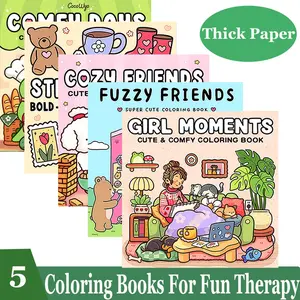 5-Piece GIRL MOMENTS|FUZZY FRIENDS|STRESS RELIEF|COZY FRIENDS|COMFY DAYS| Adorable Coloring Book for Adults and Teens Including