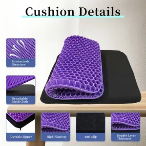 Ultra-Thick Honeycomb Gel Seat Cushion - Breathable Cooling Design, Non-Slip Base, Relieves Tailbone & Back Pain for Office, Driving & Wheelchair Use, Elastic Furniture Guard