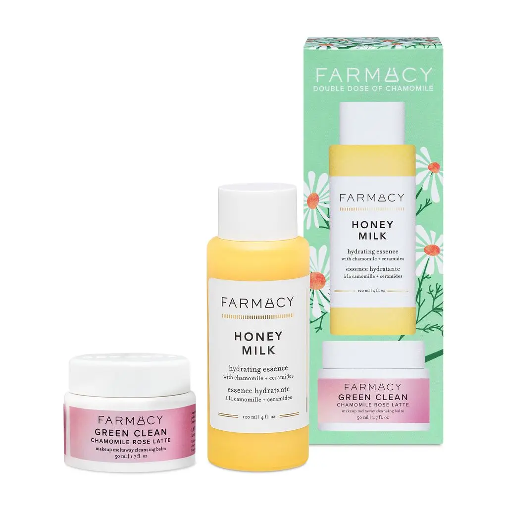 Farmacy Beauty Double Dose of Chamomile Duo Kit (120ml Cleansing Balm & Honey Milk Hydrating Essence) – Multi-Action, 3-in-1, Alcohol-Free, Ceramide, Herbal Facial Cleanser for Makeup Removal & Skin Repair, Multi-Action Facial Cleansers, 3-In-1 Facial Cle
