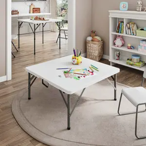 34in Square Folding Table, Height Adjustable Foldable Table with Easy-Carry Handle On-Site