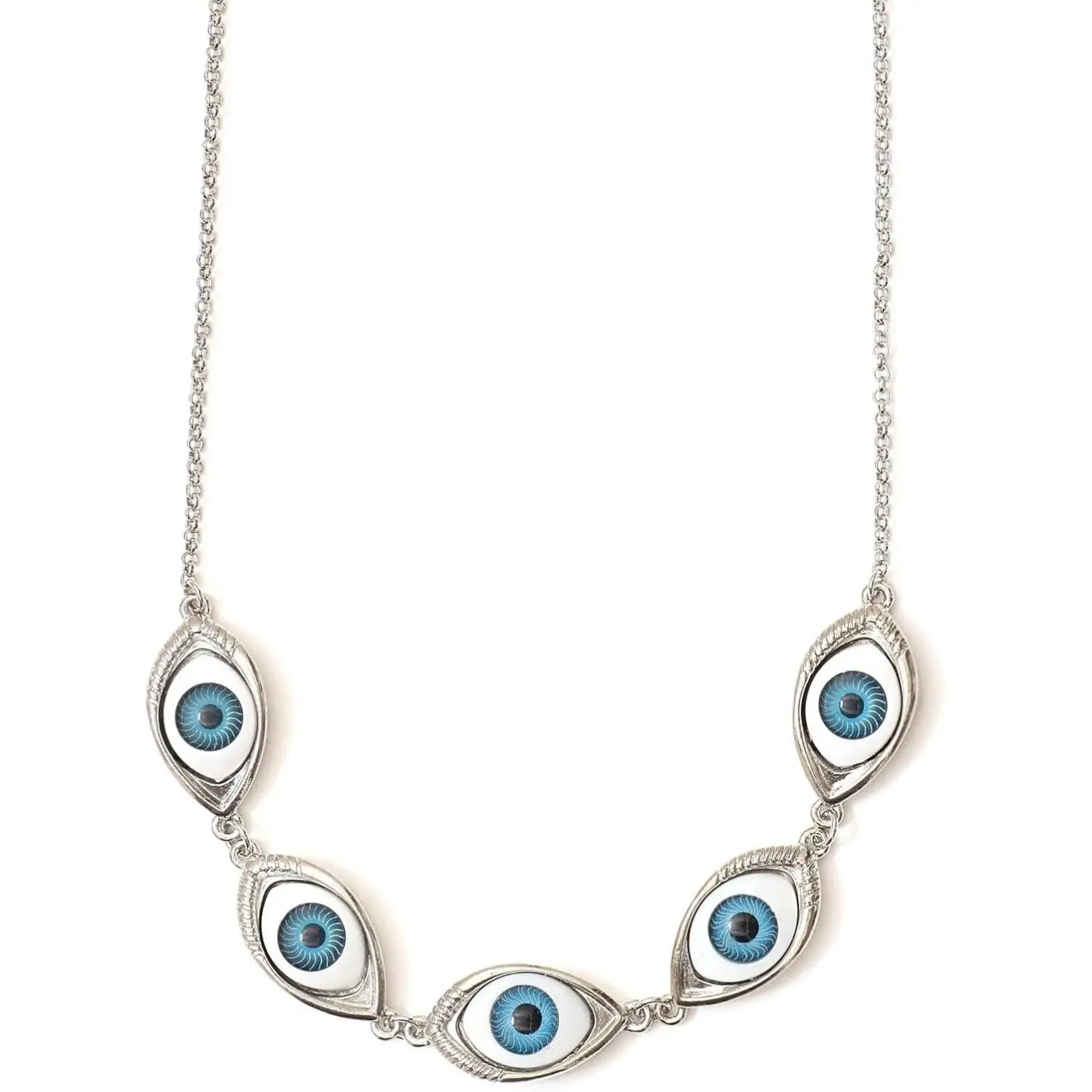 Eyeball Stations Collar Necklace Eye Bib Silver Tone Statement Choker Fashion Jewelry with Metal Coating Unique Design 17 Inch Length
