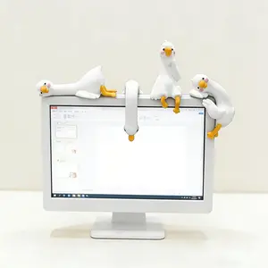 Cute White Duck Decor Figurines - 4PCS Mini Resin Duck Statues for Computer Monitor, Desk, Car Dashboard, Bookshelf - Funny Animal Ornaments for Home Office Decor, Unique Gifts for Women, Kids