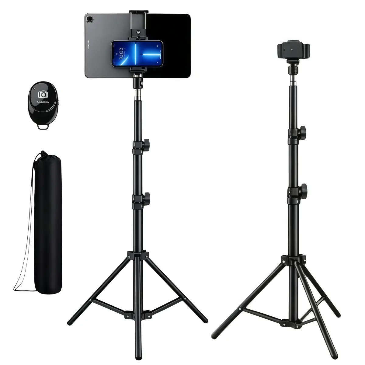 120cm Adjustable Floor Tripod Stand, 360° Rotatable Floor Mount Tablet Phone Holder Bracket with Remote Control & Carry Bag, Universal for 5-11.8" iPad, Tablet, iPhone, Samsung Smartphones & Mobile Phones