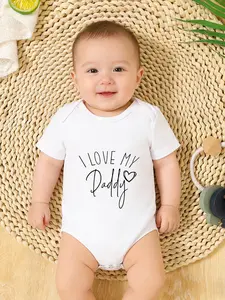 Newborn Baby Boy Girl Clothing, Newborn Letter Print Short Sleeve Romper, Comfortable and Stylish Infant, Letter Print Bodysuit, Unisex Design