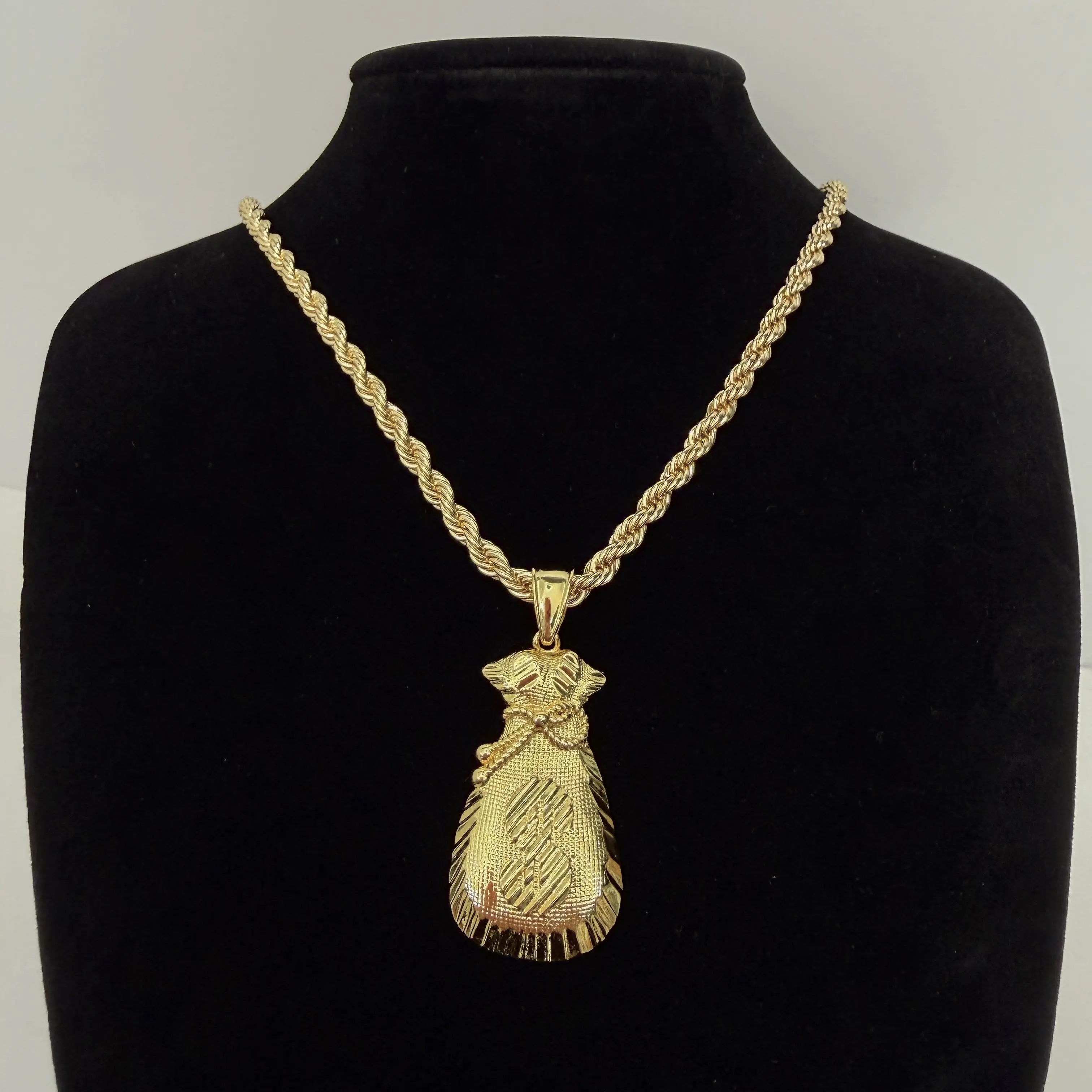 100 Dollar Bill Necklace 14k Gold Plated Money Bag Rope Necklace Gift Jewelry