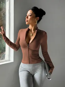 Women's Long Sleeve with Zipper, Quick-Dry Fitness Coat, Elastic Fit Design, Ideal for Gym & Running, Casual Wear, Yoga Jacket Top