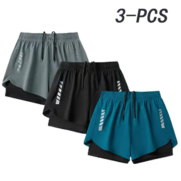 3-pack men’s solid-color 2-in-1 athletic shorts, moisture-wicking, minimalist design, suitable for outdoor activities, breathable and comfortable athletic shorts, ideal for gym wear