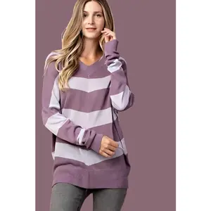 Kori Dolman Knit Sweater Striped Top - Violet