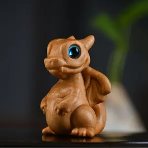 Handcrafted -Eyed Wooden Dragon Statue, Whimsical Decor for Car, Home, Garden and Gifts, Indoor/outdoor Use, Unique Dreamy Gift, Home Decor Accessory