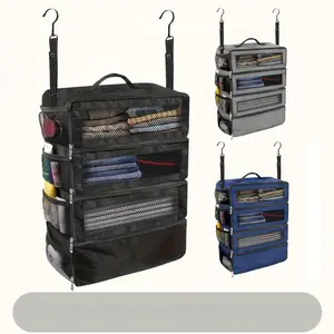 Multi layer hanging clothing Multifunctional storage bag with hooks, foldable luggage organizer bag, equipped with 4 compartments, suitable for travel and family use