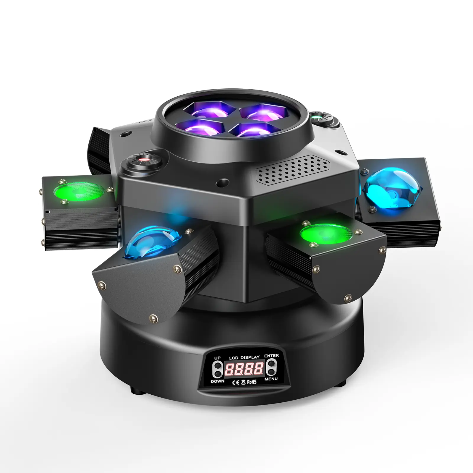 UKING 150W RGBW Moving Head DJ Spotlight - 6-Arm Design, RGBW Light Source, Mixed Effects, DMX512 & Sound Control, Ideal for Parties, Stage (Commercial Lighting)