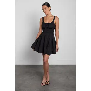 GATHERED COTTON POPLIN MINI DRESS