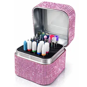 Nail Drill Bit Holder, Duroof Rhinestones Drill Bit Organizer Case  Holes Efile Nail Tech Bits Storage Container Box Manicure Tools E file Accessories Collector for Salon, Travel, Home(Only Box)