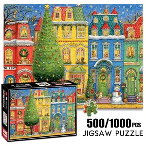 1pc 1000 piece adult puzzle 70x50cm Colorful Houses with Christmas Tree and Decorations 500 pieces paper jigsaw puzzle Family Puzzle suitable for DIY creative games for adults and families, birthday and holiday st