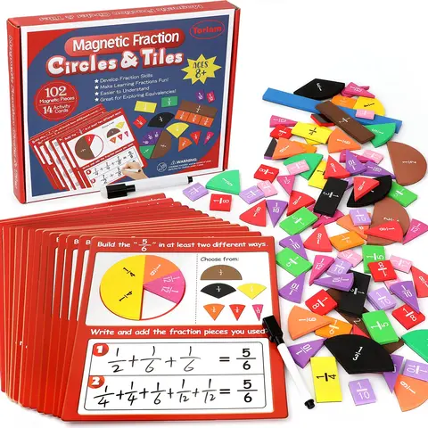 Torlam Jumbo Magnetic Foam Fraction Tiles & Circles Activity Set - Colorful Magnet Tiles Maths Toys, Screen-Free Math Activities for Kids, Parent-Friendly Learning Aids, Gift Ideas for Kids