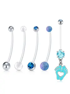 Pregnancy Belly Button Rings 14G Clear Acrylic Bioflex CZ Sport Maternity Belly Navel Ring Barbell Body Jewelry Piercing