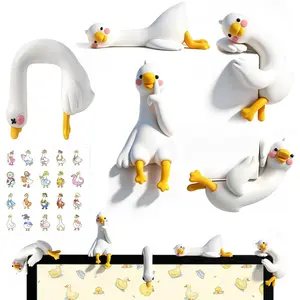5Pcs Goose Computer Monitor Decor, 5Pcs Funny Resin Desk Decor with 1 Sticker, Mini Goose Figurine, Cute Duck Statues, Adorable Office Desk Accessories for Car Dashboard, TV, Photo Frame, Funny Gift