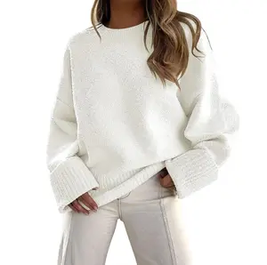 ANRABESS Women's Crewneck Long Sleeve Oversized Fuzzy Knit Chunky Warm Pullover Sweater Top
