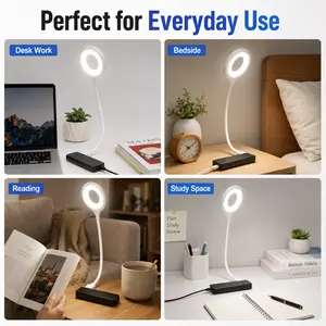 USB Voice Control LED Desk Lamp for Home Office, Smart Ring Light Eye-Caring Reading Lamp with 3 Color Modes & 3 Brightness Levels, Flicker-Free Adjustable Flexible Gooseneck Bedside Study Table Lamp for Bedroom Dorm Night Work Gaming