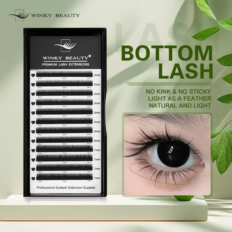 winky beauty Bottom Eyelash Extension Individual Natural Soft Feline Lash Look Under Eyelashes B/C Curl 5mm-7mm Mix Synthetic Mink Lower Lashes for Makeup High Quality Eyelashes Extensions Individual False Eyelashes
