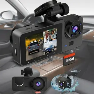 3-Channel Dash Cam Full HD 1080P Triple Lens Car DVR, Front Rear Cabin Camera Wide Angle Night Vision Parking Mode Loop Recording Vehicle Video Recorder Automotive Dashcam Dashboard Camera Recorder