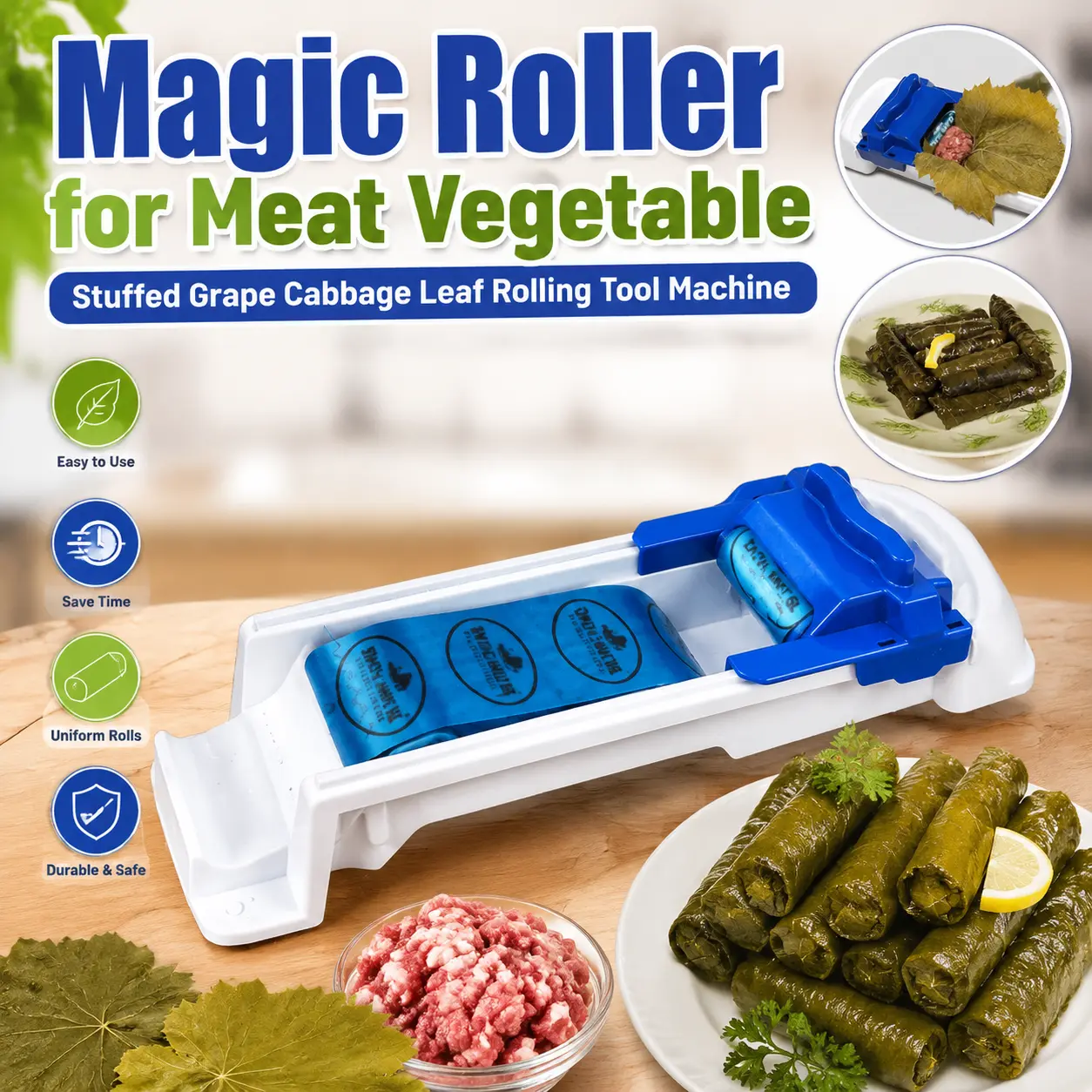 Magic Leaf Roller Stuffed Grape Cabbage Meat Rolling Tool Easy Vegetable Sarmas Dolma Rolling Maker Machine Stuffed Leaf Rolling Magic Roller Tool Dolma Sarma Maker