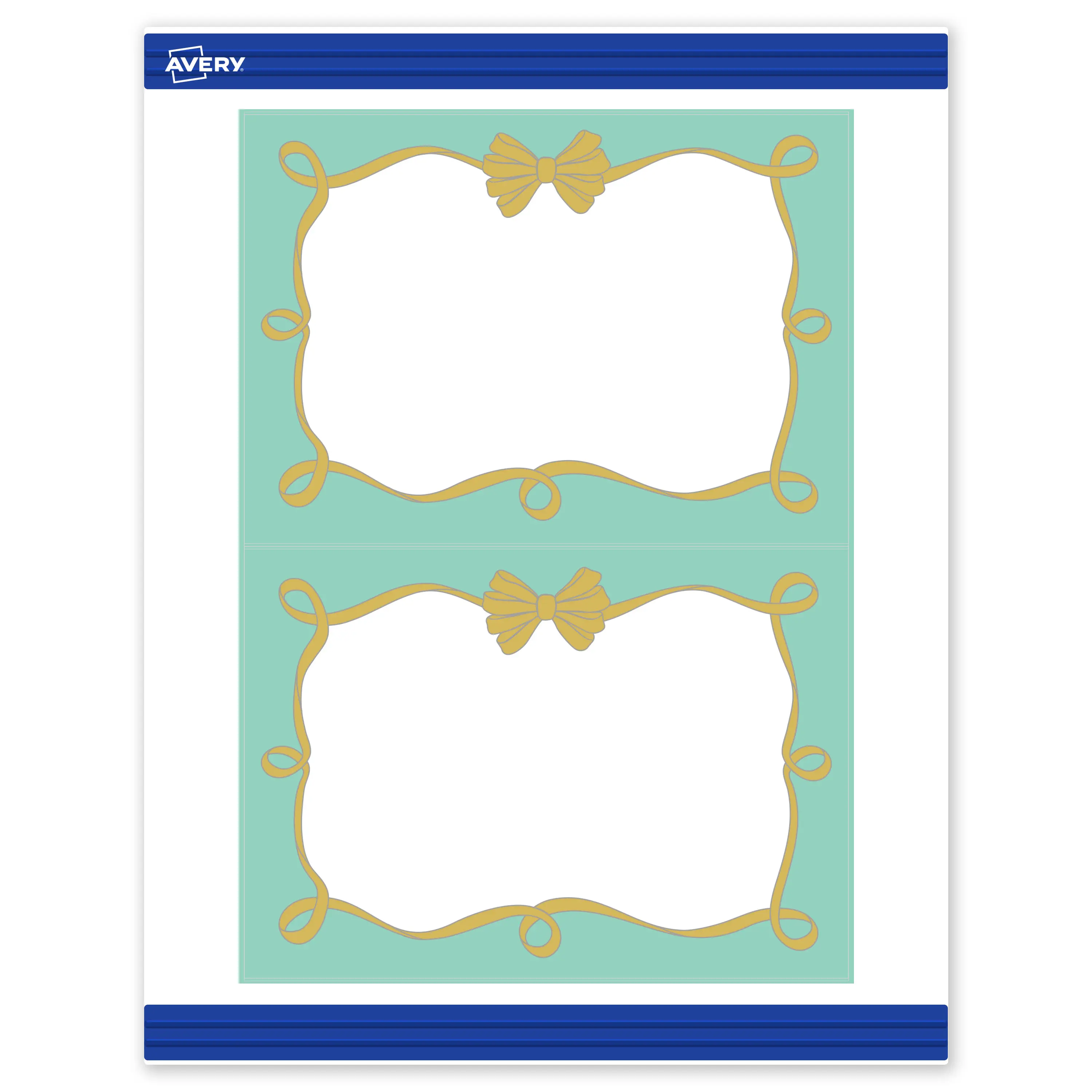 Avery® Printable Rectangle Invitation Cards, 5" x 7", Matte White, Sure Feed® Technology, Pre-printed Mint Border, Gold Bow Design Great for Weddings, Laser & Inkjet Compatible, 40 Total, Thank You Cards, Mother's Day