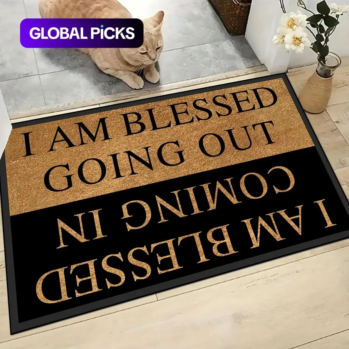 Double-Sided Blessing Entrance Mat, I Am Blessed Coir Doormat, Non-Slip Rubber Backing, Home Decor Rug, entryway rug, front door mat, Non Slip Rugs, Durable and Stylish Design