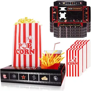 39PCS Movie Night Snack Trays with Popcorn Bags, Disposable Paper Snack Boxes Holders, Movie Theater Supplies for Family Movie Night & Kids Birthday Party