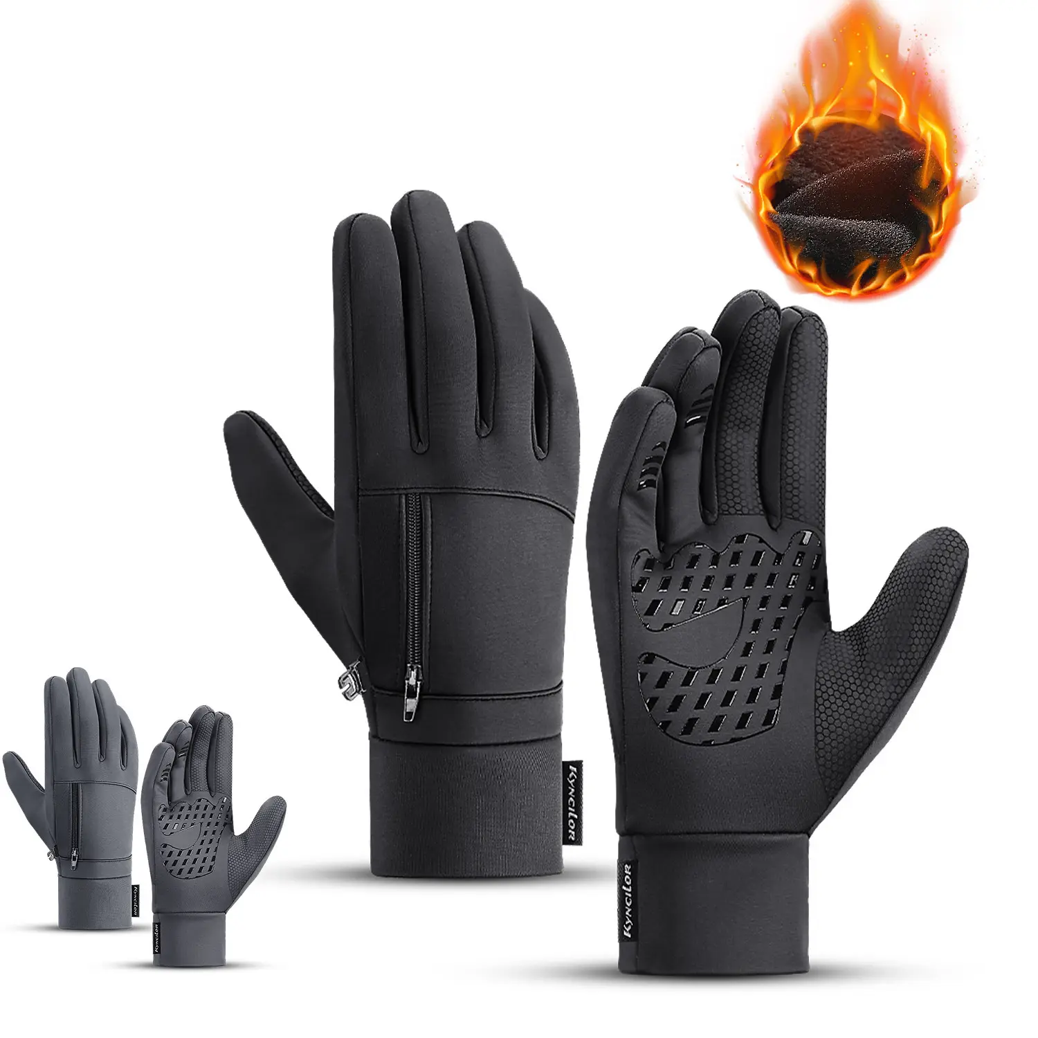 Waterproof Fleece Lined Touch Screen Winter Gloves with Zipper Pocket