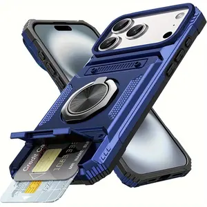 Protector for iPhone 17 Pro Max 16 Pro Max 15 Pro Max 14 Pro Max 13 Pro Max 12 Pro Max 11 Wallet Case with Card Holder [Store 2 Cards] + 360° Magnetic Ring Stand Dual Layer Heavy Duty Protective Shockproof Wallet Phone Case Cover Casing for iPhone 17 Air