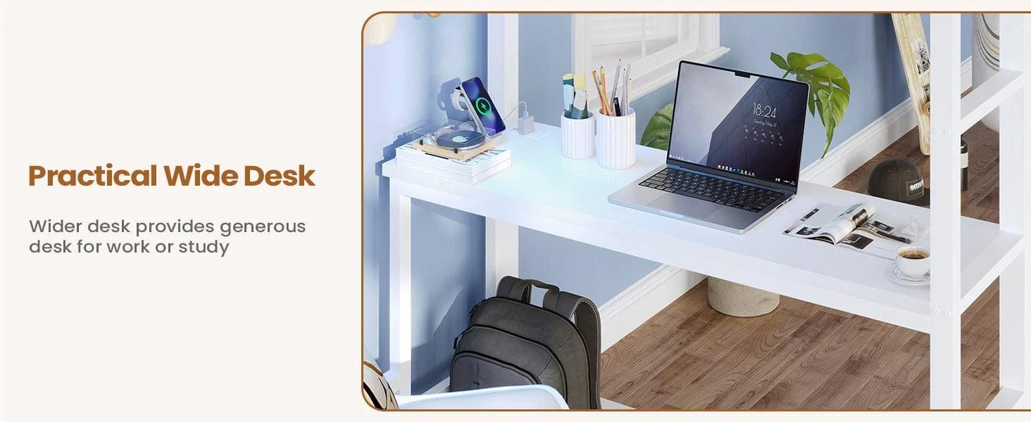 Twin Size LED Loft Bed Frame with Desk and 8 Drawers White Twin Size LED Loft Bed Frame with Desk and 8 Drawers White
