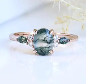 Moss Agate Engagement Ring Rose Gold Over Sterling Silver Band Size 3-12 S13945