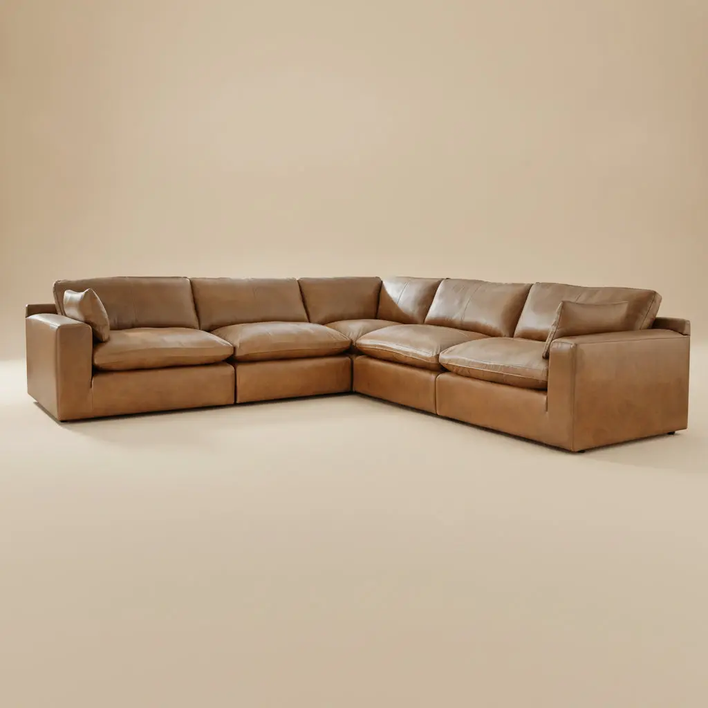 Emilia Caramel Leather 5-Piece Modular Sectional