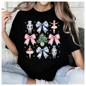 Delivered after Christmas-Delivered after Christmas-Christmas Nutcracker Chinoiserie T-Shirt, 100% Cotton Xmas Girly Pink Tree Preppy Ornament Retro Trendy Coquette Tee