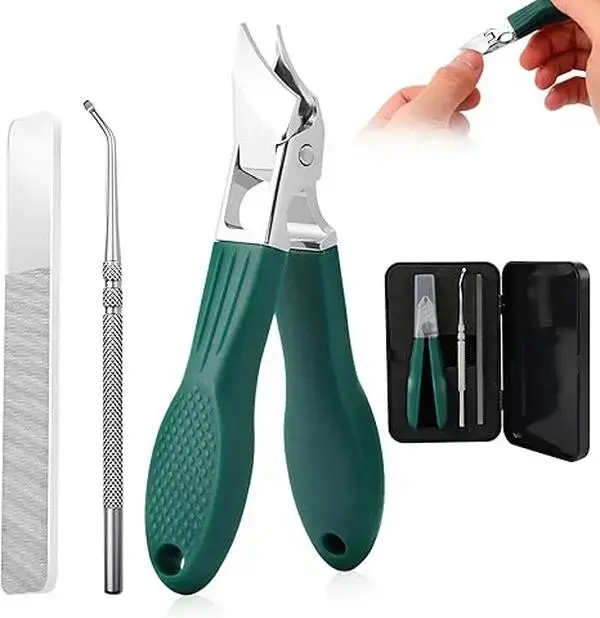 Thick & Ingrown Toenail Care Kit, Eagle Beak Beveled Nail Clippers 3-Piece Set, Wide Jaw Anti-Splash Slanted Cutters, Labor-Saving Oblique Clippers for Tough Ingrown Nails