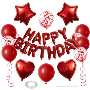 27 Pcs Red Birthday Party Decorations, 3D Happy Birthday Foil Balloon Banner, Heart & Star Balloons Set for Boys & Girls
