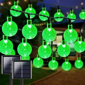 Outdoor Solar Lights, 2-Pack Solar Powered Outdoor Decor Crystal Globes with 100 LED Green String Lights, 64ft Long Waterproof, 8 Modes, for Garden, Patio
