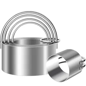 5 Pieces Circle Biscuit Cutter,Professional Stainless Steel Round Cookie Cutters Tool with Ring Handle for Baking Pastry Doughnut