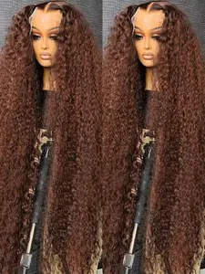 Deep Wave Lace Frontal Wig 30Inch Brazilian Chocolate Brown Curly Human Hair Wig 13x4 13x6 Hd Transparent Lace Frontal Deep Wave Wig  Colored Water Wave Brazilian Wigs For Women Pre Plucked 180% Density